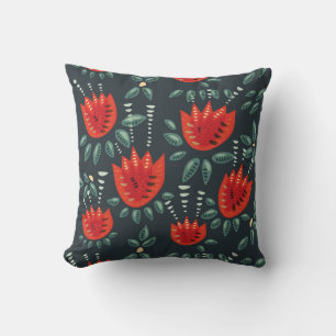  Whimsical Red Tulips Floral Art – Abstract Spring Throw Pillow