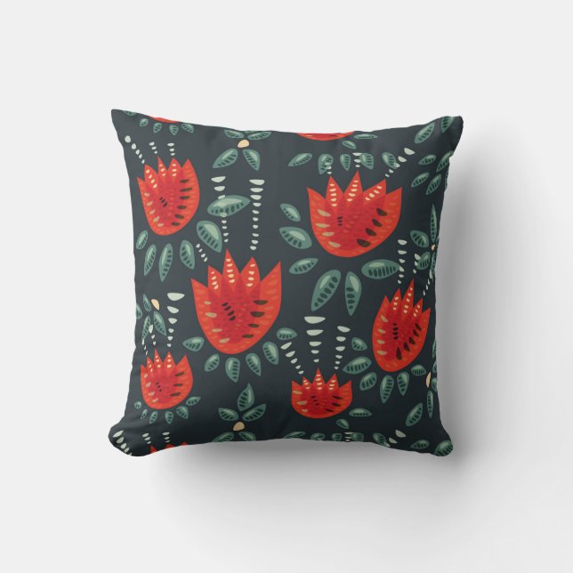  Whimsical Red Tulips Floral Art – Abstract Spring Throw Pillow (Front)