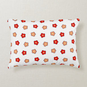 Whimsical Red & White Flower Retro Floral Design Accent Pillow