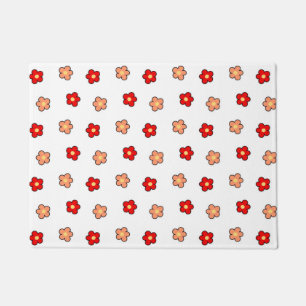 Whimsical Red & White Flower Retro Floral Design Doormat