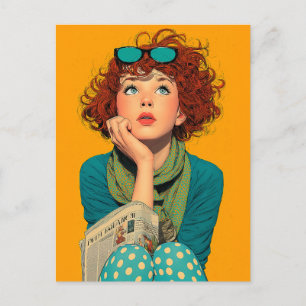 Whimsical Redhead in Polka Dots Postcard
