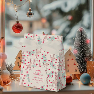 Whimsical Reindeer and Berry Christmas Pattern Favor Box
