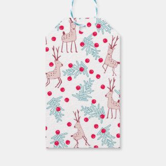 Whimsical Reindeer and Berry Christmas Pattern Gift Tags