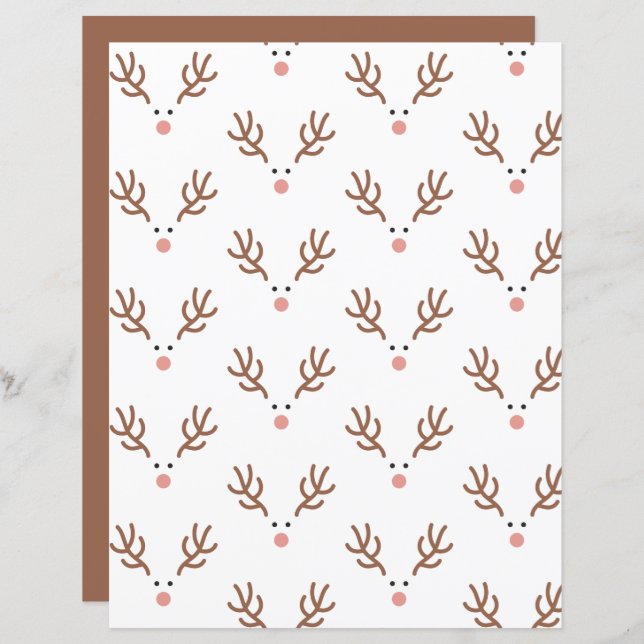 Whimsical Reindeer Boho Pattern Scrapbook Paper (Front/Back)