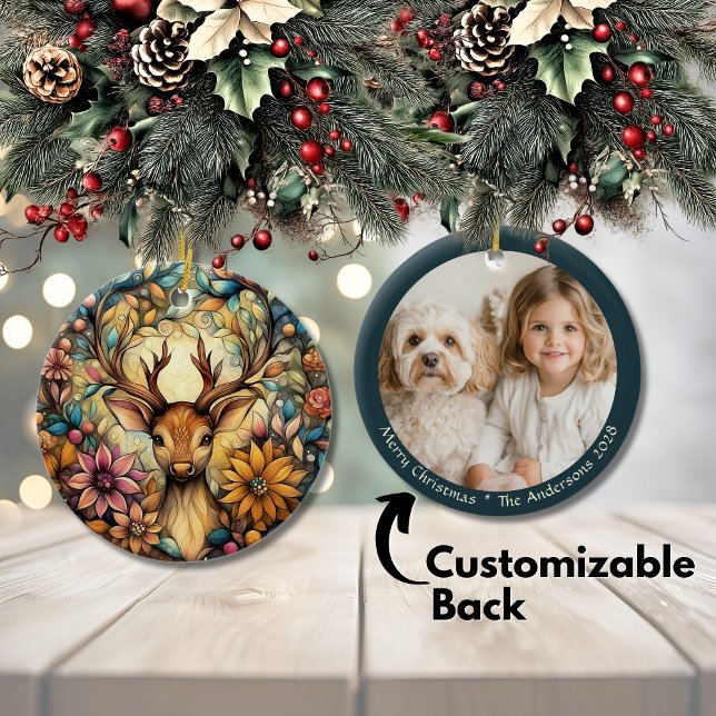 Whimsical Reindeer Christmas Customizable Ceramic Ornament (Whimsical Reindeer Christmas Customizable Ceramic Ornament)