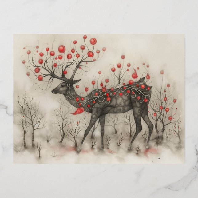 Whimsical Reindeer Christmas Flat Card (Front)