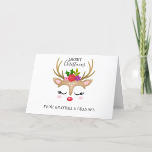 Whimsical Reindeer Christmas Folded Holiday Card