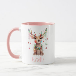 Whimsical Reindeer Christmas Lights and Ornaments Mug