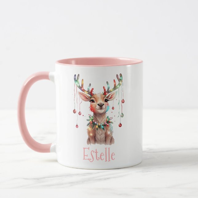 Whimsical Reindeer Christmas Lights and Ornaments Mug (Left)