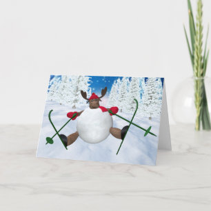 Whimsical Reindeer: Clumsy Skier Holiday Card