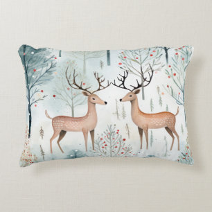 Whimsical Reindeer in the Forest Illustration Accent Pillow