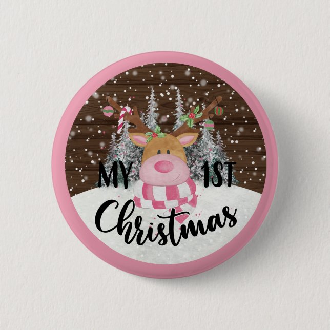 Whimsical Reindeer - My First Christmas 2 Inch Round Button (Front)