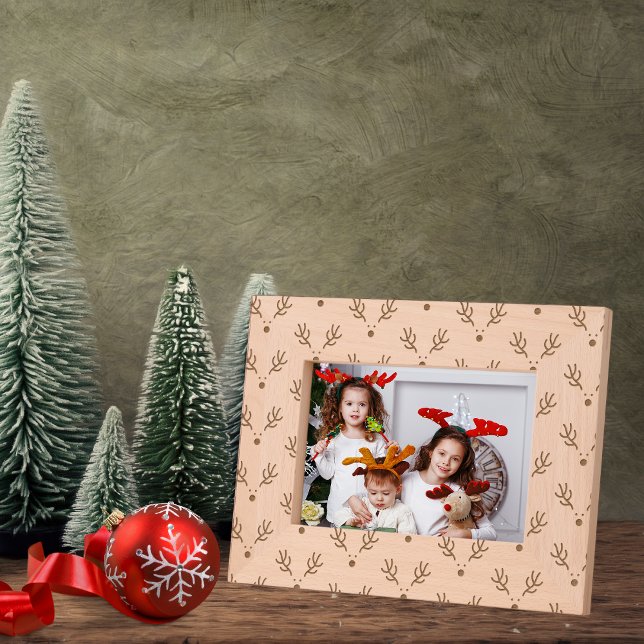 Whimsical Reindeer Pattern  Etched Frames (A beautiful wood etched frame for displaying cherished holiday memories.)