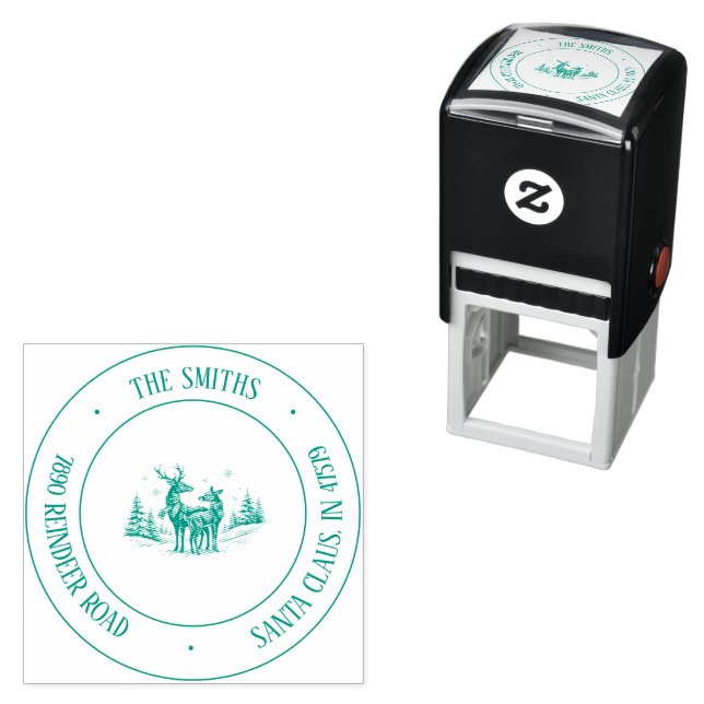 Whimsical Reindeer Return Address Stamp (In Situ)
