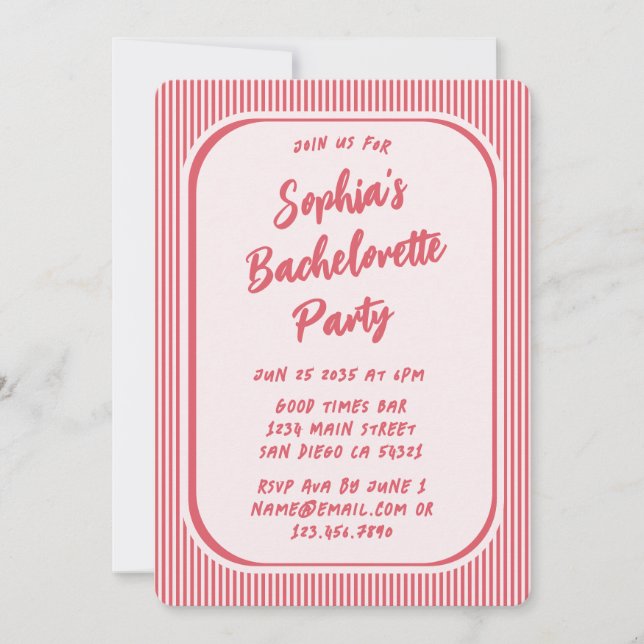 Whimsical Retro Bachelorette Party Vintage Red Invitation (Front)