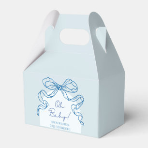 Whimsical Retro Blue Hand Drawn Bow Baby Shower Favor Box