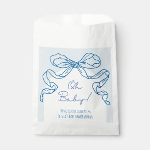 Whimsical Retro Blue Hand Drawn Bow Baby Shower Favour Bag