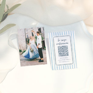 Whimsical Retro Blue Stripes Spanish Wedding RSVP Enclosure Card