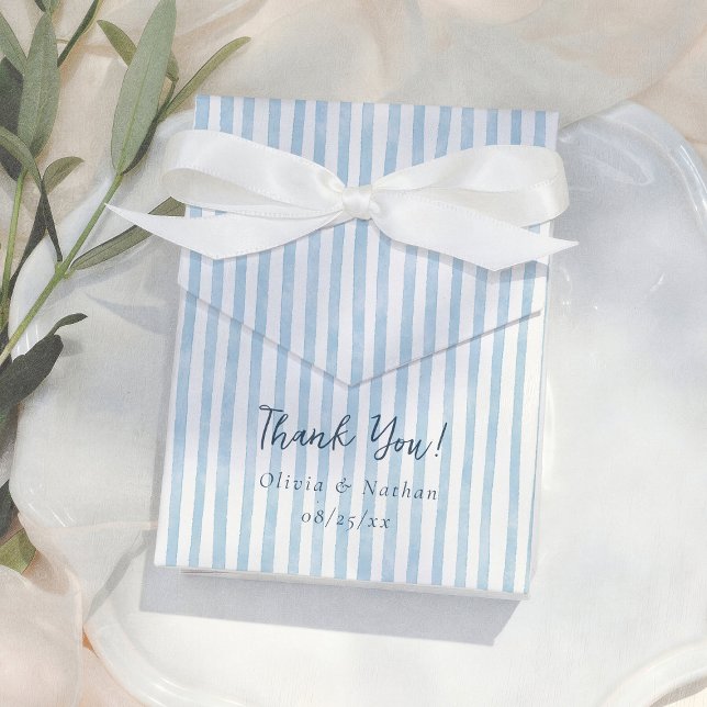 Whimsical Retro Blue Stripes Thank You Wedding Favor Box (Creator Uploaded)