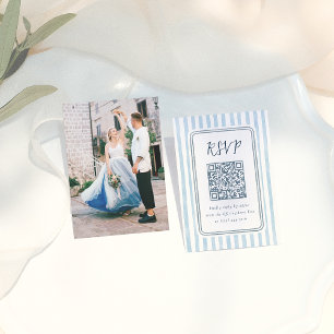 Whimsical Retro Blue Stripes Wedding RSVP  Enclosure Card