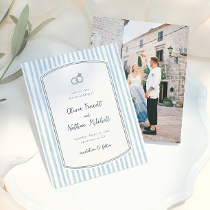 Whimsical Retro Blue Stripes Wedding Save the Date