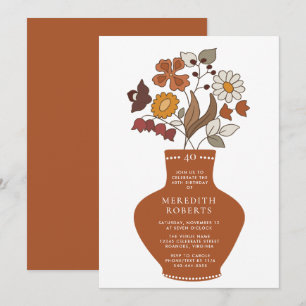 Whimsical Retro Boho Floral 40th Birthday Invitation