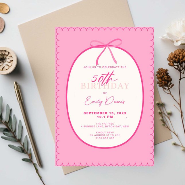Whimsical Retro Border 50th Birthday Party Invitation (Creator Uploaded)