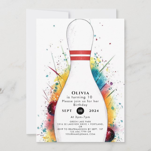 Whimsical Retro Bowling Birthday Invitation (Front)