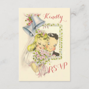 Whimsical Retro Bride and Groom Wedding RSVP Card