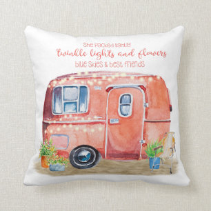Whimsical Retro Camper Caravan Friends Quote Throw Pillow