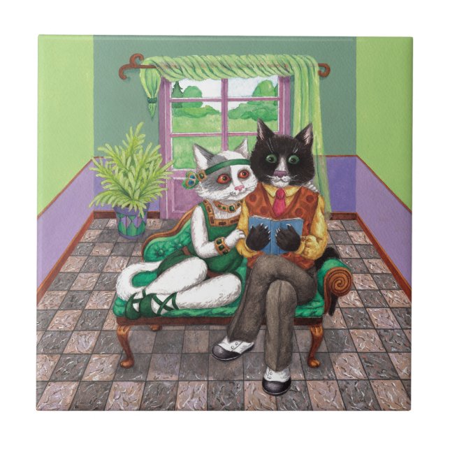 Whimsical Retro Cats from the Roaring 1920s Tile (Front)