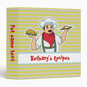 Whimsical retro chef striped recipe binder