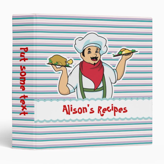 Whimsical retro chef striped recipe binder (Front/Spine)