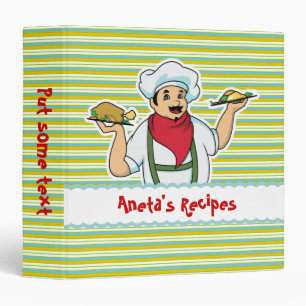 Whimsical retro chef striped recipe binder