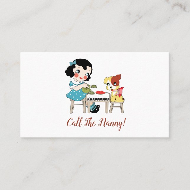 Whimsical Retro Child Dog Call The Nanny Business Card (Front)