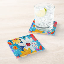 Whimsical Retro Colourful Daisies and Polka Dots