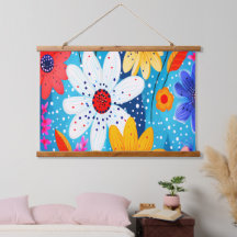 Whimsical Retro Colourful Daisies and Polka Dots