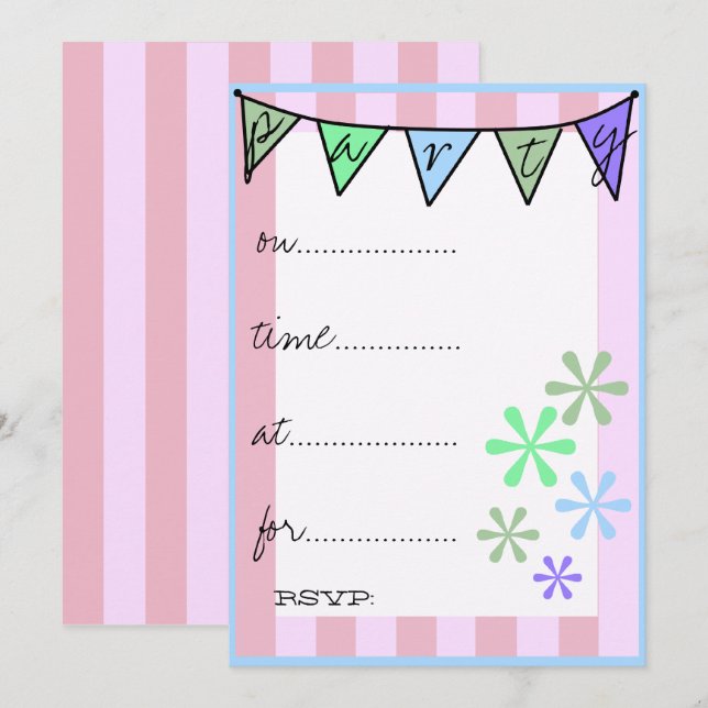 Whimsical Retro Colourful Handwritten Party Invitation (Front/Back)