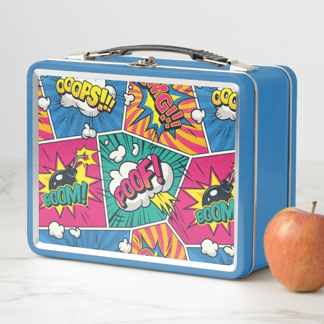 Whimsical Retro Comic - Colourful Pop Art Design Metal Lunch Box (In Situ)