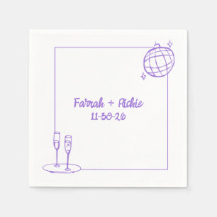 Whimsical Retro Disco Personalized Purple Wedding  Napkin