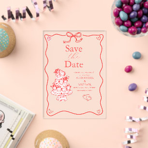Whimsical Retro Doodle Art Wedding Acrylic Invitations