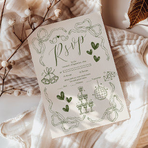 Whimsical Retro Doodle Art Wedding RSVP Card