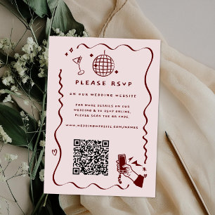 Whimsical Retro Doodle   Wedding Website QR Code Enclosure Card