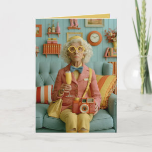 Whimsical Retro Grandma with Camera Card
