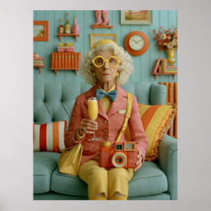 Whimsical Retro Grandma with Camera Poster