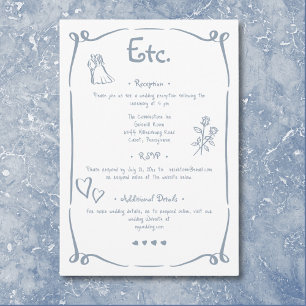 Whimsical Retro Hand Drawn Dusty Blue Wedding Enclosure Card