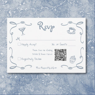 Whimsical Retro Hand Drawn Dusty Blue Wedding RSVP Card