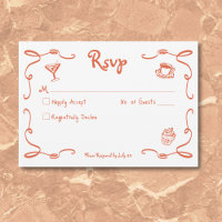 Whimsical Retro Hand Drawn Sunset Orange Wedding