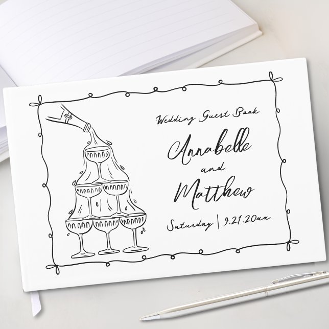 Whimsical Retro Hand Drawn Wedding Guest Book (Whimsical Retro Hand Drawn Wedding Guest Book)