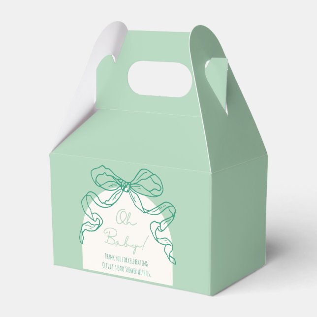 Whimsical Retro Sage Hand Drawn Bow Baby Shower Favor Box (Front Side)